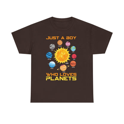 Just A Boy Who Loves Planets Shirt - Cute Solar System Graphic Tee for Space Lovers, Astronomy Kids & Science Fans