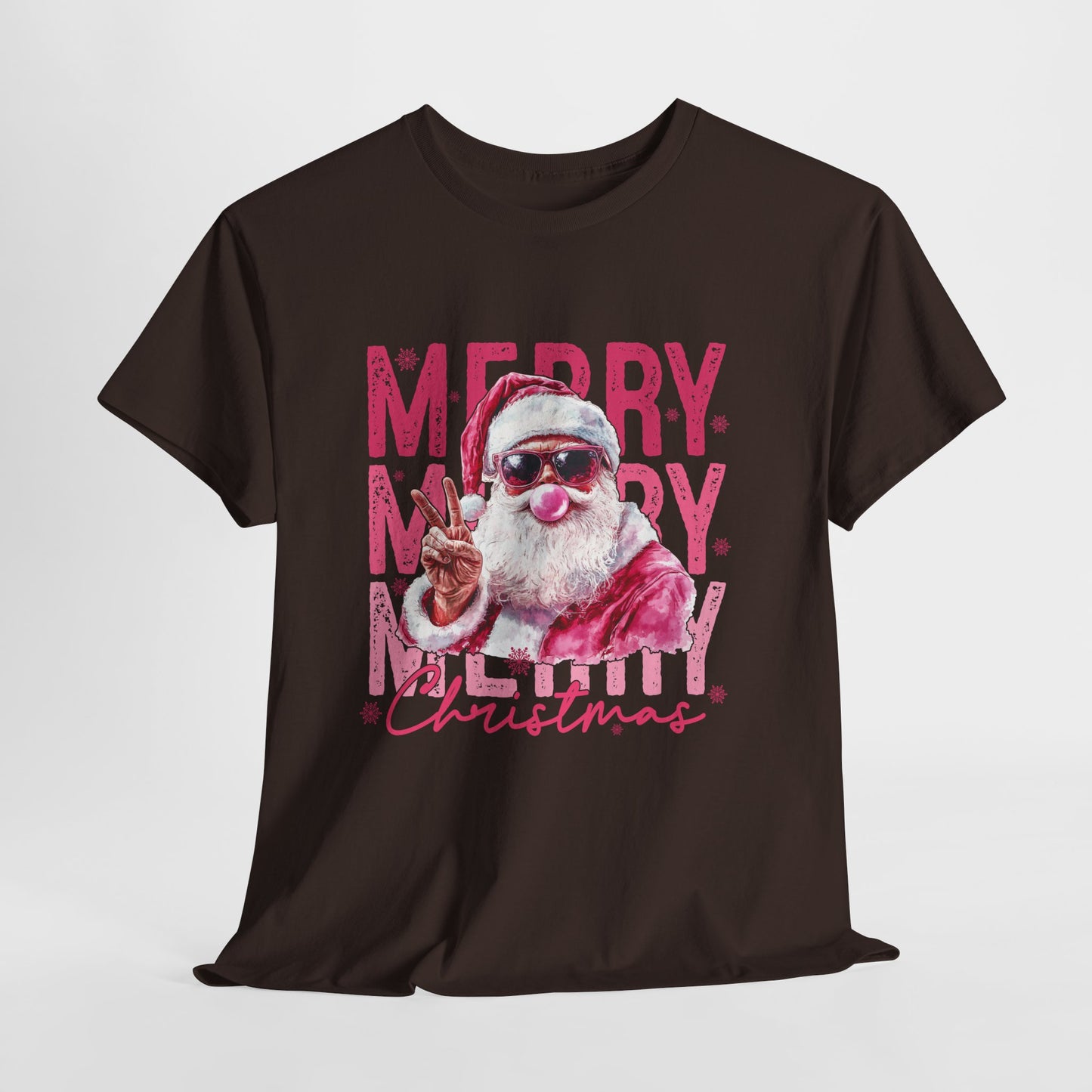 Cool Santa Bubblegum Shirt - Pink Merry Christmas Aesthetic Tee, Retro Peace Sign Santa T-Shirt, Funny Holiday Gift for Women & Men