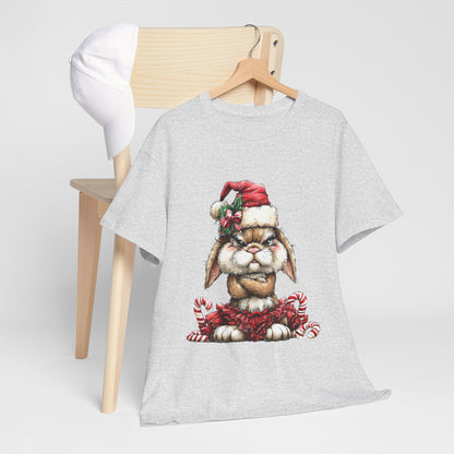 Grumpy Christmas Bunny Shirt - Funny Santa Hat Rabbit in Red Tutu Tee, Candy Cane Holiday T-Shirt, Cute Sarcastic Gift for Women & Men