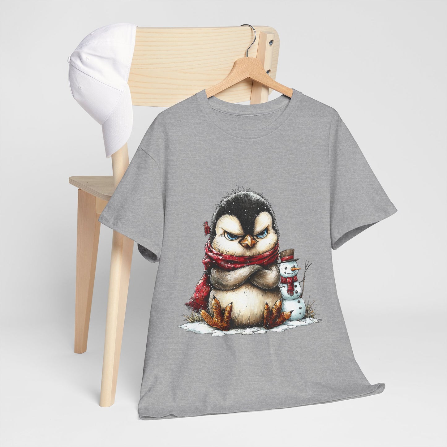 Grumpy Penguin Christmas Shirt - Funny Winter Penguin in Red Scarf Tee, Snowman Buddy T-Shirt, Sarcastic Holiday Gift for Men & Women