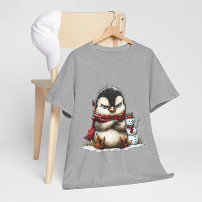 Grumpy Penguin Christmas Shirt - Funny Winter Penguin in Red Scarf Tee, Snowman Buddy T-Shirt, Sarcastic Holiday Gift for Men & Women