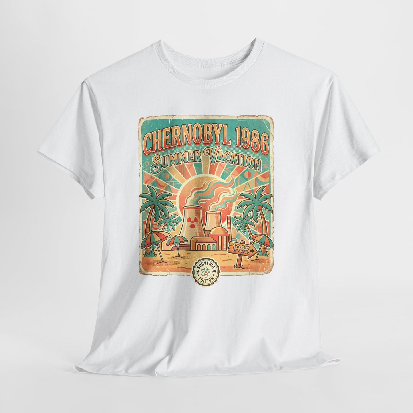 Chernobyl 1986 Summer Vacation - retro plakat z czarnym humorem