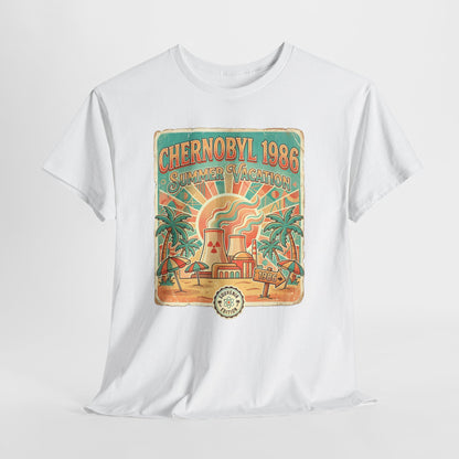 Chernobyl 1986 Summer Vacation - retro plakat z czarnym humorem