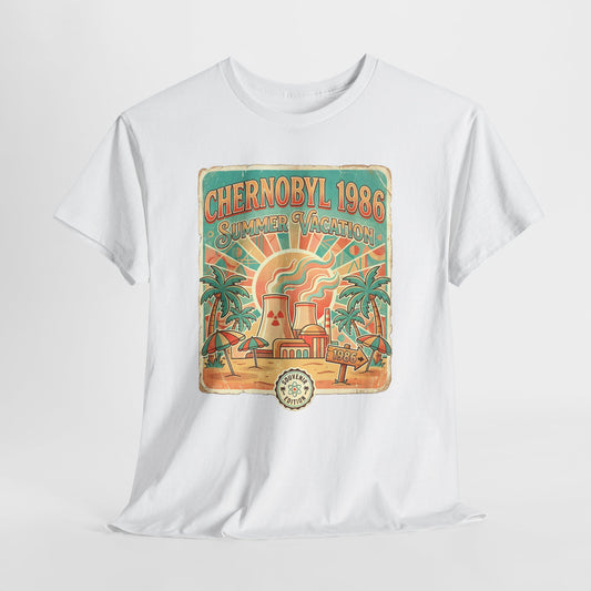 Chernobyl 1986 Summer Vacation - retro plakat z czarnym humorem
