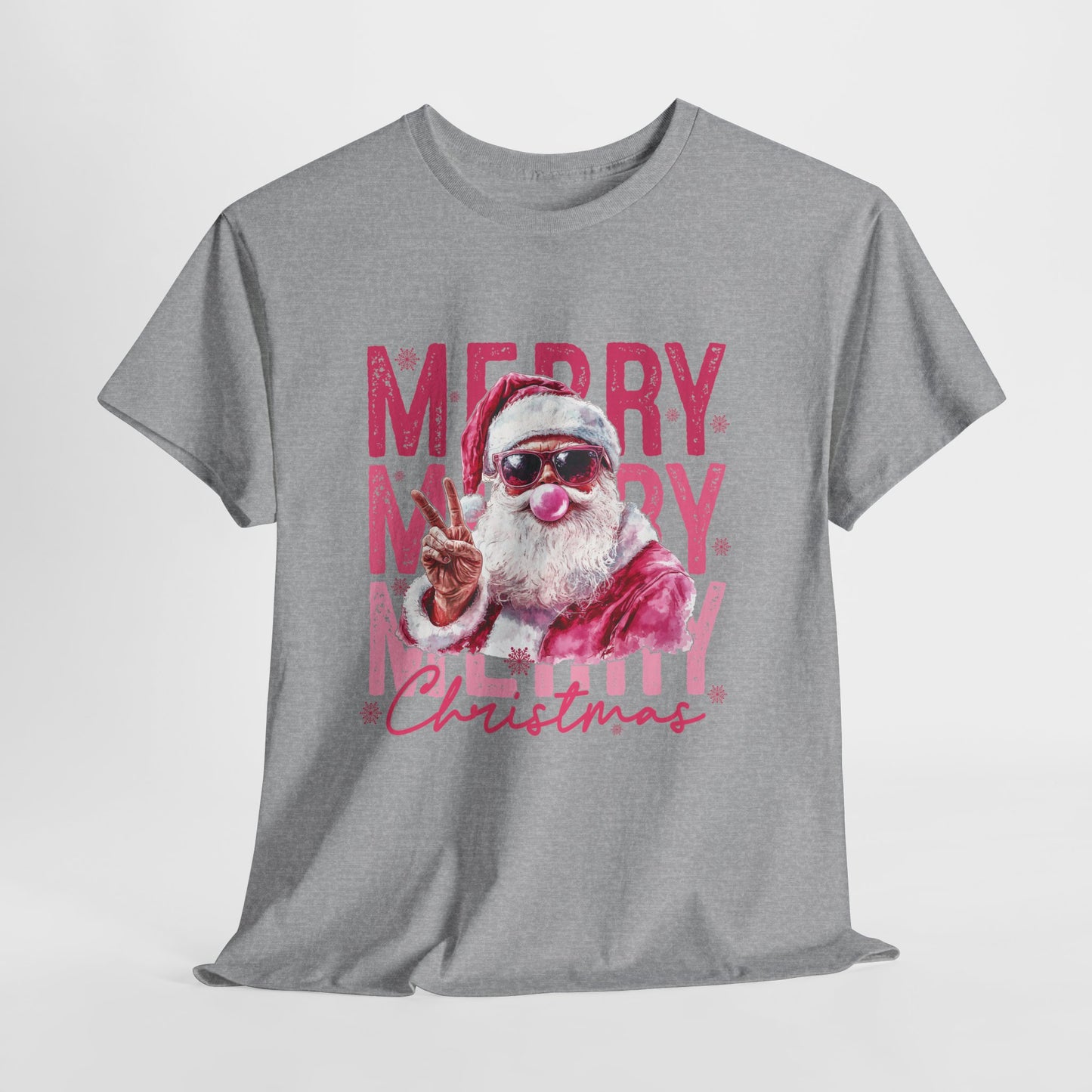 Cool Santa Bubblegum Shirt - Pink Merry Christmas Aesthetic Tee, Retro Peace Sign Santa T-Shirt, Funny Holiday Gift for Women & Men