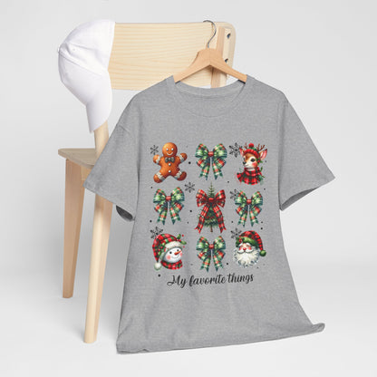My Favorite Christmas Things Shirt - Plaid Bows, Reindeer, Gingerbread, Tree, Snowman & Santa Tee, Cute Festive Collage Holiday T-Shirt