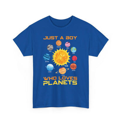 Just A Boy Who Loves Planets Shirt - Cute Solar System Graphic Tee for Space Lovers, Astronomy Kids & Science Fans