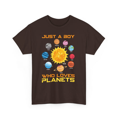 Just A Boy Who Loves Planets Shirt - Cute Solar System Graphic Tee for Space Lovers, Astronomy Kids & Science Fans