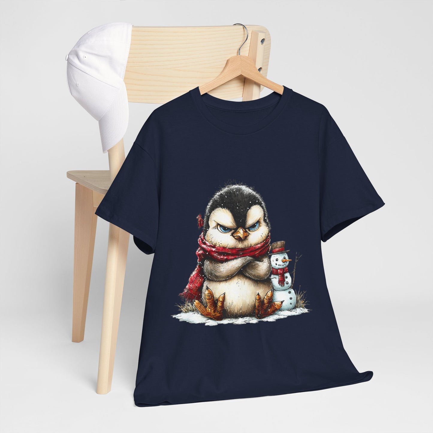 Grumpy Penguin Christmas Shirt - Funny Winter Penguin in Red Scarf Tee, Snowman Buddy T-Shirt, Sarcastic Holiday Gift for Men & Women
