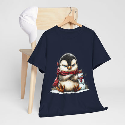 Grumpy Penguin Christmas Shirt - Funny Winter Penguin in Red Scarf Tee, Snowman Buddy T-Shirt, Sarcastic Holiday Gift for Men & Women