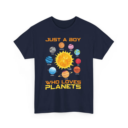 Just A Boy Who Loves Planets Shirt - Cute Solar System Graphic Tee for Space Lovers, Astronomy Kids & Science Fans