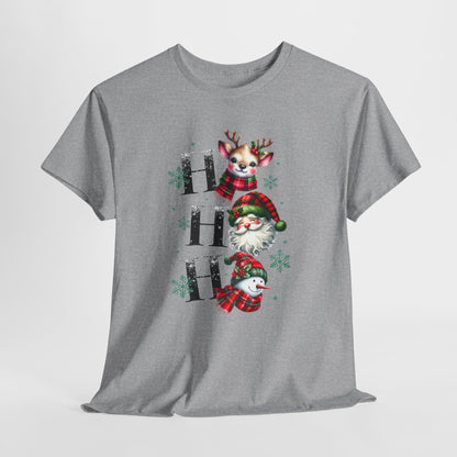 Ho Ho Ho Christmas Shirt - Cute Reindeer, Santa & Snowman Tee, Tartan Plaid Holiday T-Shirt with Snowflakes, Festive Family Matching Gift