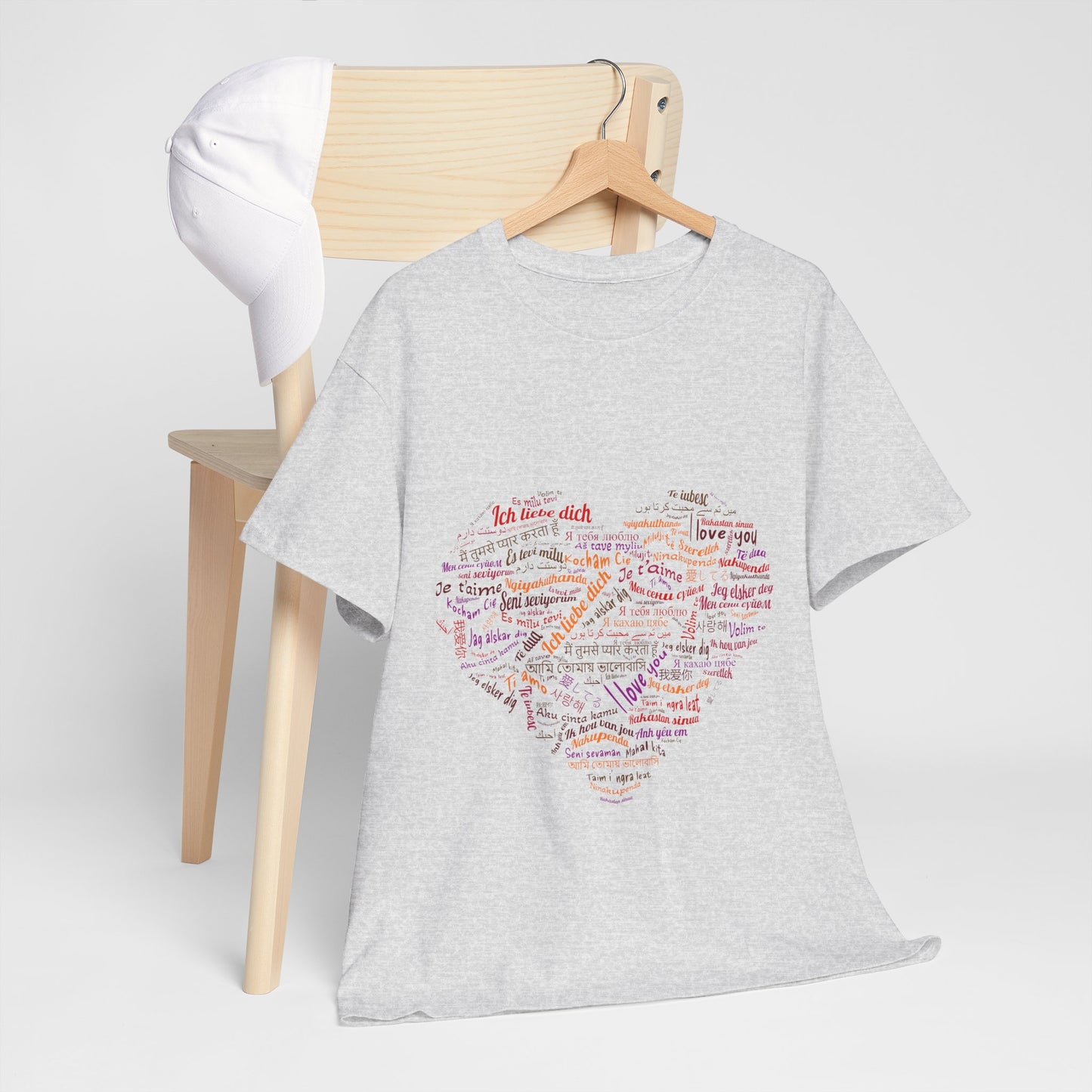 Kocham Cię w wielu językach - serce z napisów