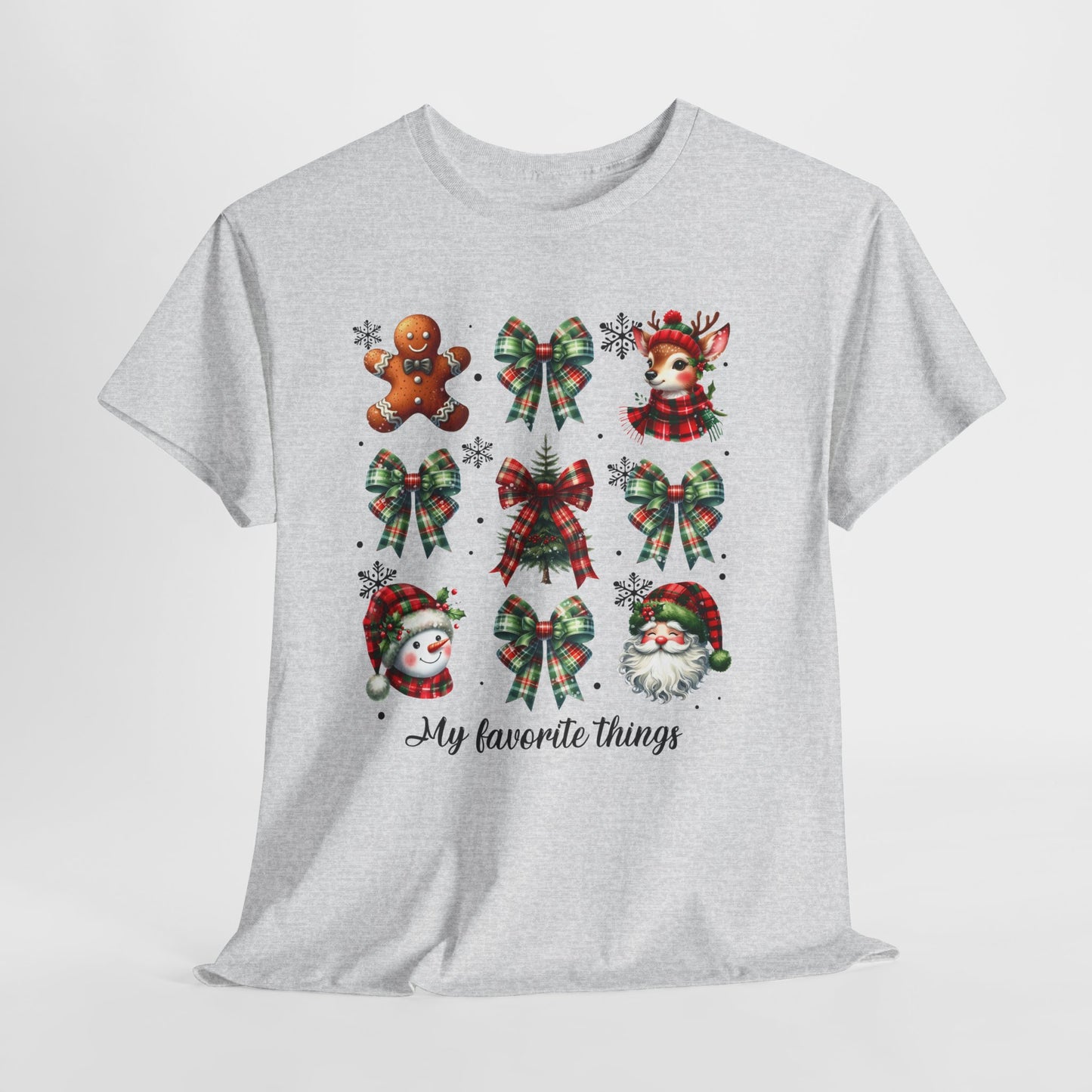 My Favorite Christmas Things Shirt - Plaid Bows, Reindeer, Gingerbread, Tree, Snowman & Santa Tee, Cute Festive Collage Holiday T-Shirt