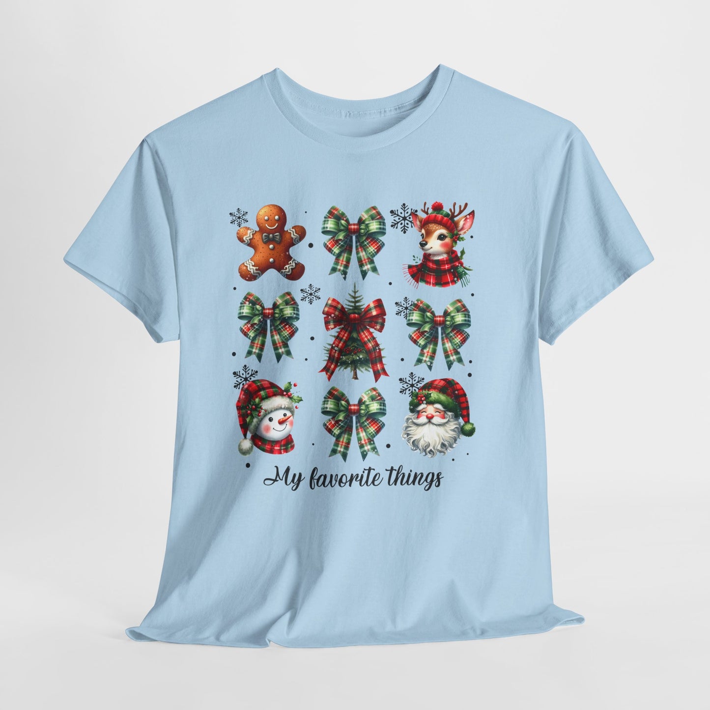 My Favorite Christmas Things Shirt - Plaid Bows, Reindeer, Gingerbread, Tree, Snowman & Santa Tee, Cute Festive Collage Holiday T-Shirt