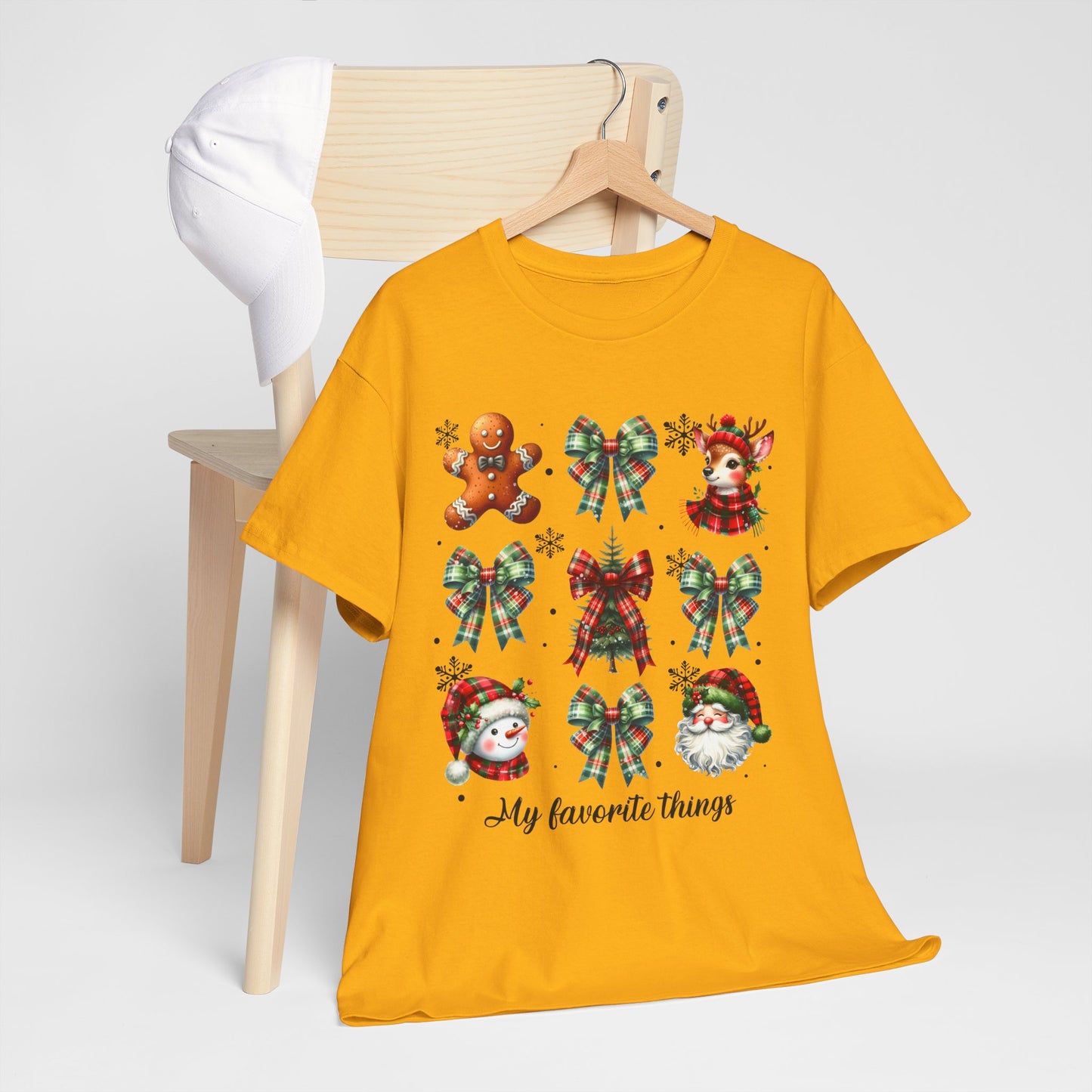 My Favorite Christmas Things Shirt - Plaid Bows, Reindeer, Gingerbread, Tree, Snowman & Santa Tee, Cute Festive Collage Holiday T-Shirt