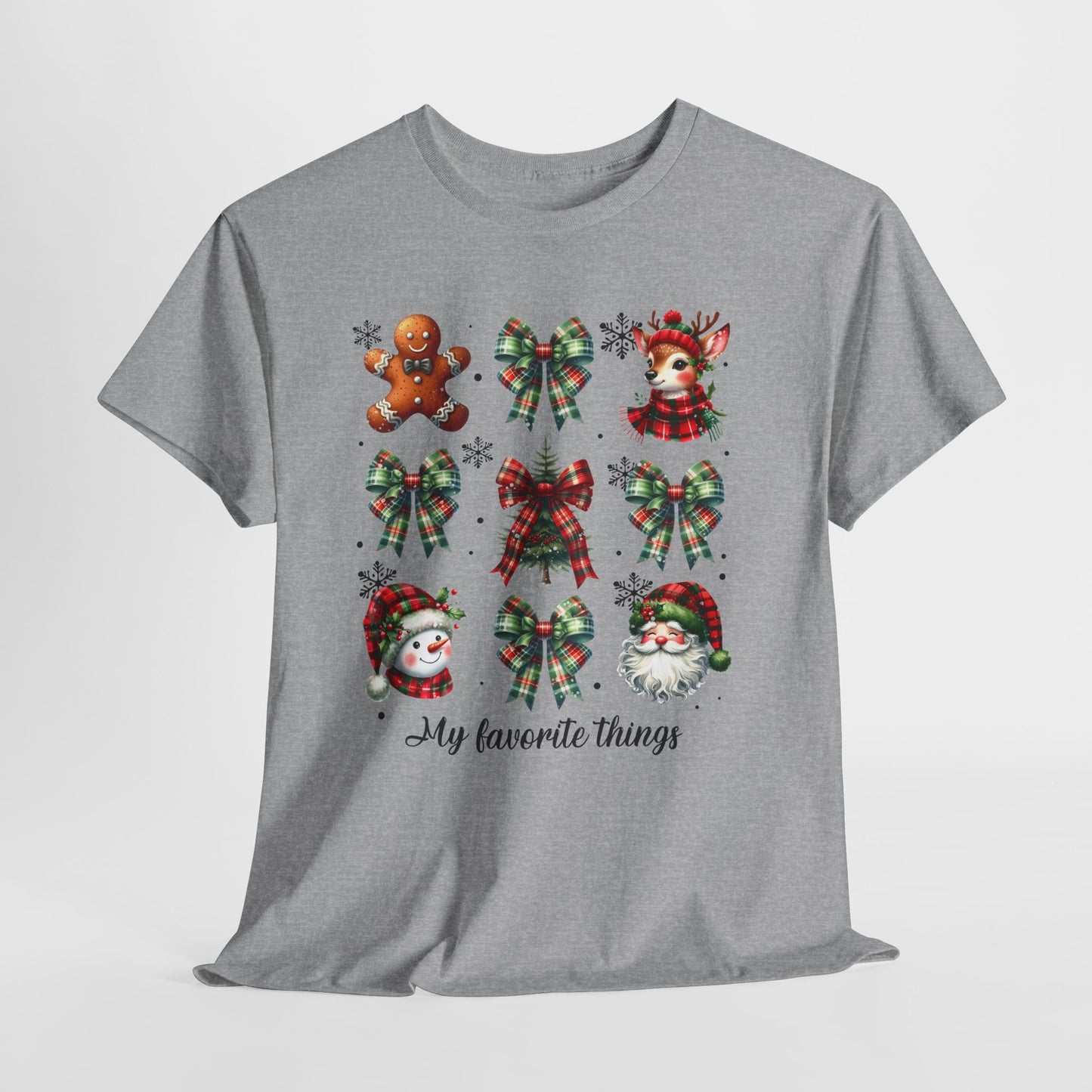 My Favorite Christmas Things Shirt - Plaid Bows, Reindeer, Gingerbread, Tree, Snowman & Santa Tee, Cute Festive Collage Holiday T-Shirt