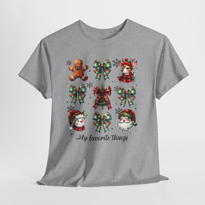 My Favorite Christmas Things Shirt - Plaid Bows, Reindeer, Gingerbread, Tree, Snowman & Santa Tee, Cute Festive Collage Holiday T-Shirt