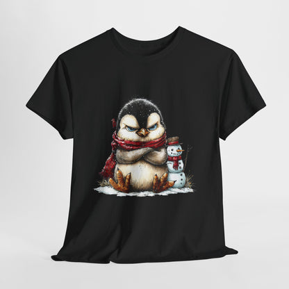Grumpy Penguin Christmas Shirt - Funny Winter Penguin in Red Scarf Tee, Snowman Buddy T-Shirt, Sarcastic Holiday Gift for Men & Women