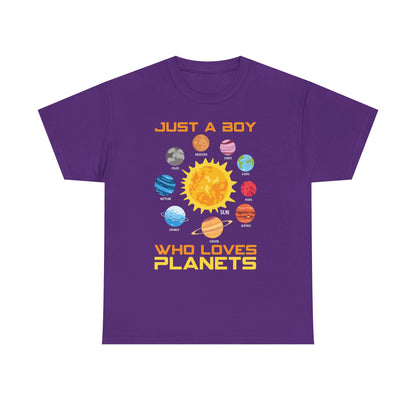Just A Boy Who Loves Planets Shirt - Cute Solar System Graphic Tee for Space Lovers, Astronomy Kids & Science Fans
