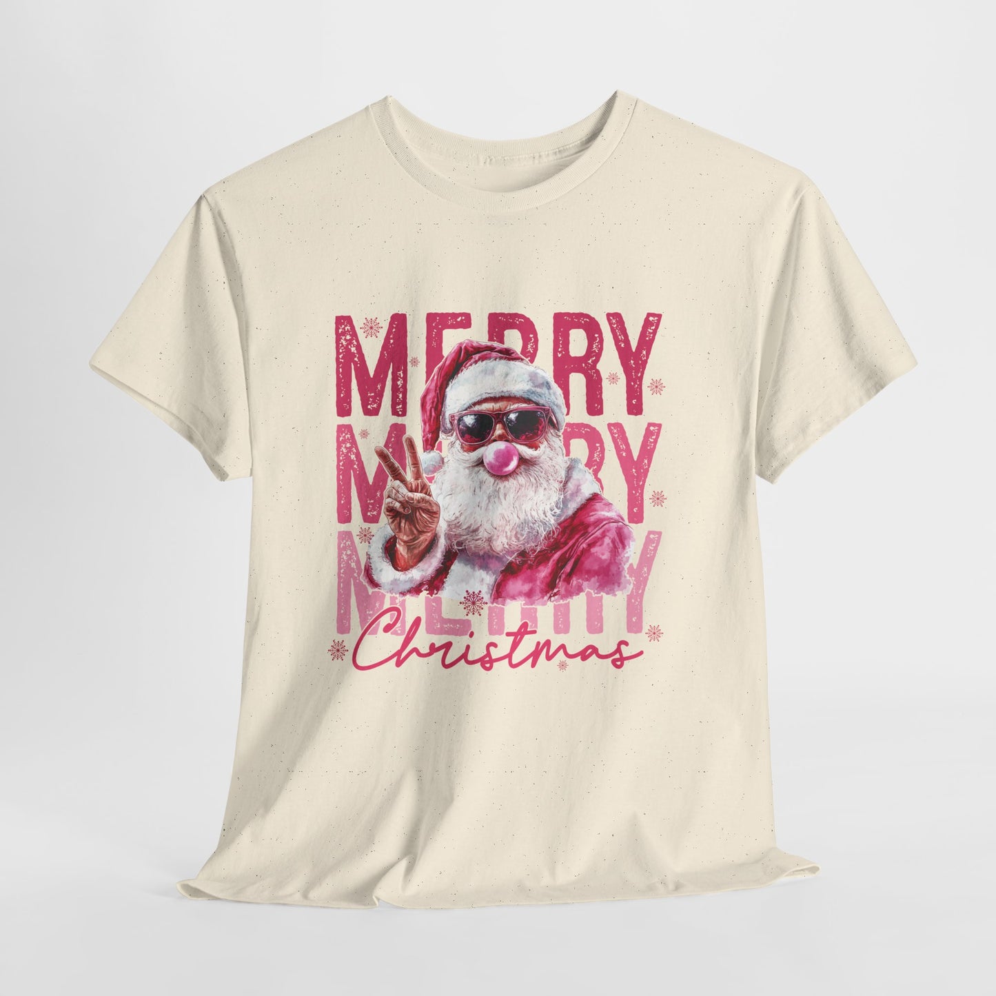 Cool Santa Bubblegum Shirt - Pink Merry Christmas Aesthetic Tee, Retro Peace Sign Santa T-Shirt, Funny Holiday Gift for Women & Men