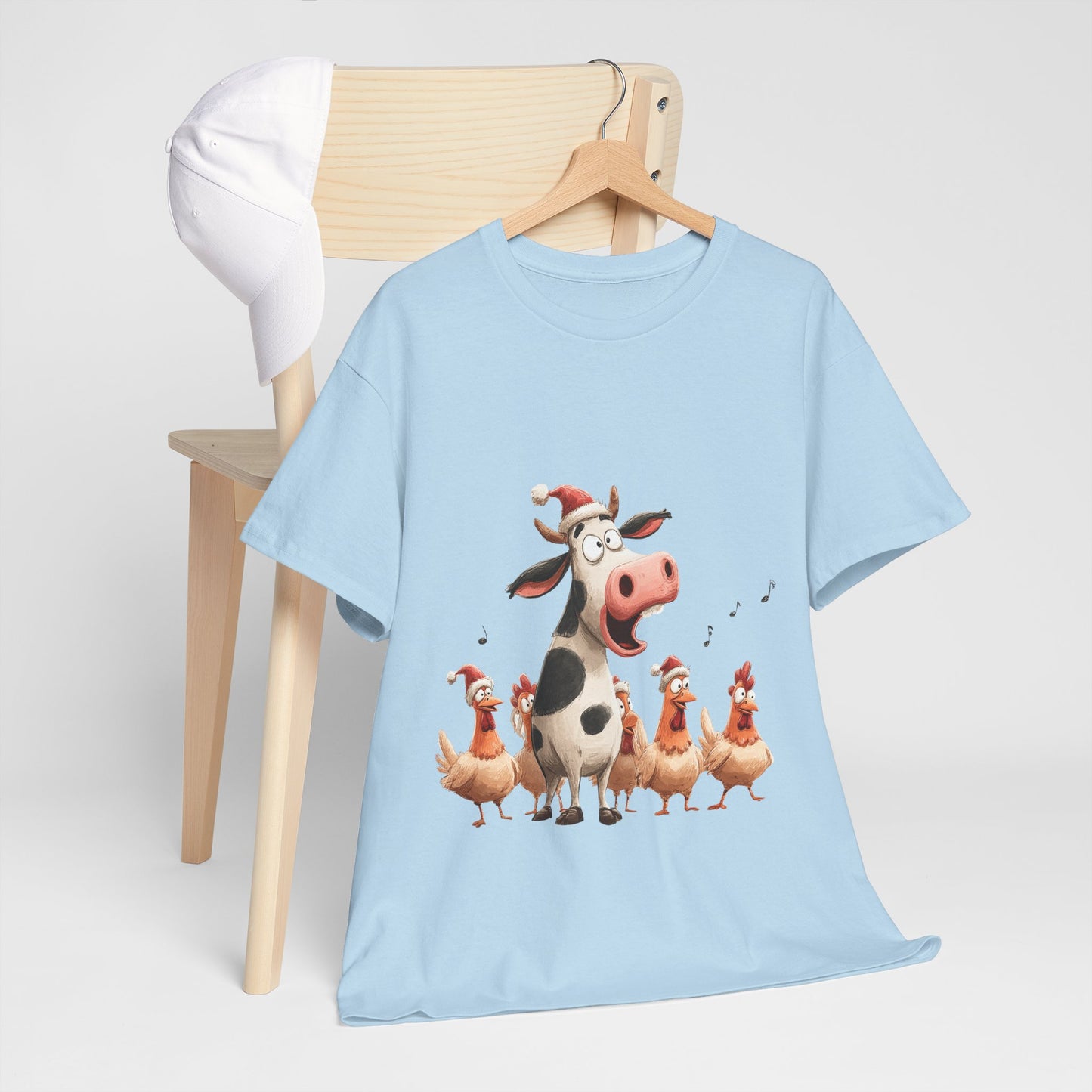 Cow & Chicken Carolers Shirt - Funny Christmas Farm Choir Tee, Singing Santa Hat Animals T-Shirt, Holiday Gift for Men and Women