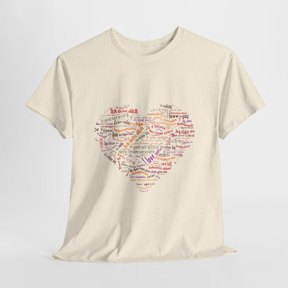 Kocham Cię w wielu językach - serce z napisów