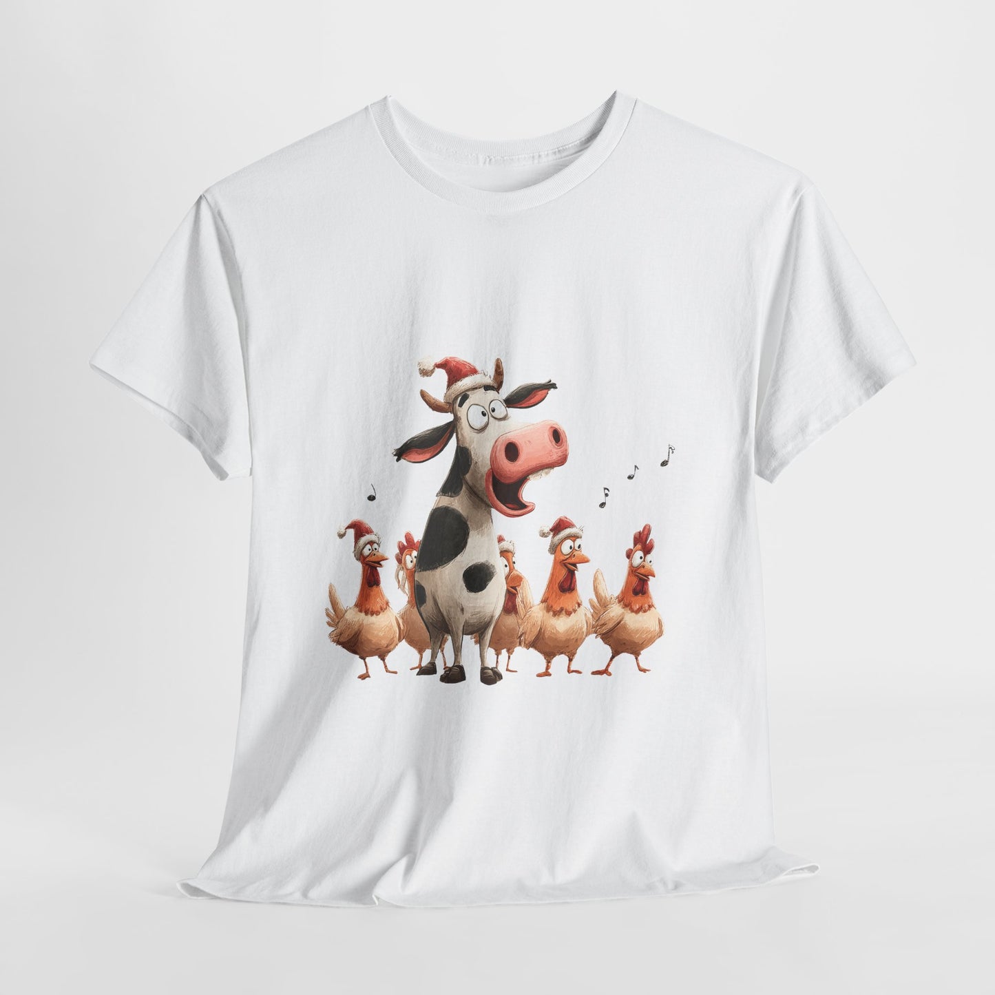Cow & Chicken Carolers Shirt - Funny Christmas Farm Choir Tee, Singing Santa Hat Animals T-Shirt, Holiday Gift for Men and Women