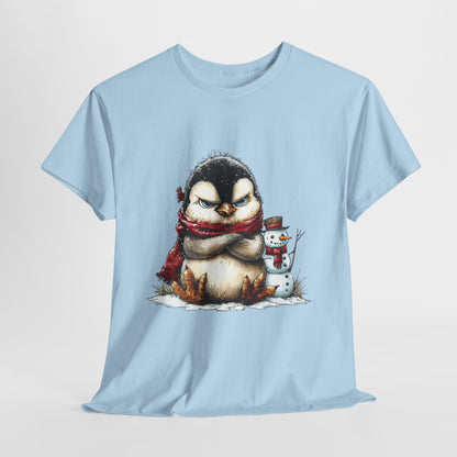 Grumpy Penguin Christmas Shirt - Funny Winter Penguin in Red Scarf Tee, Snowman Buddy T-Shirt, Sarcastic Holiday Gift for Men & Women