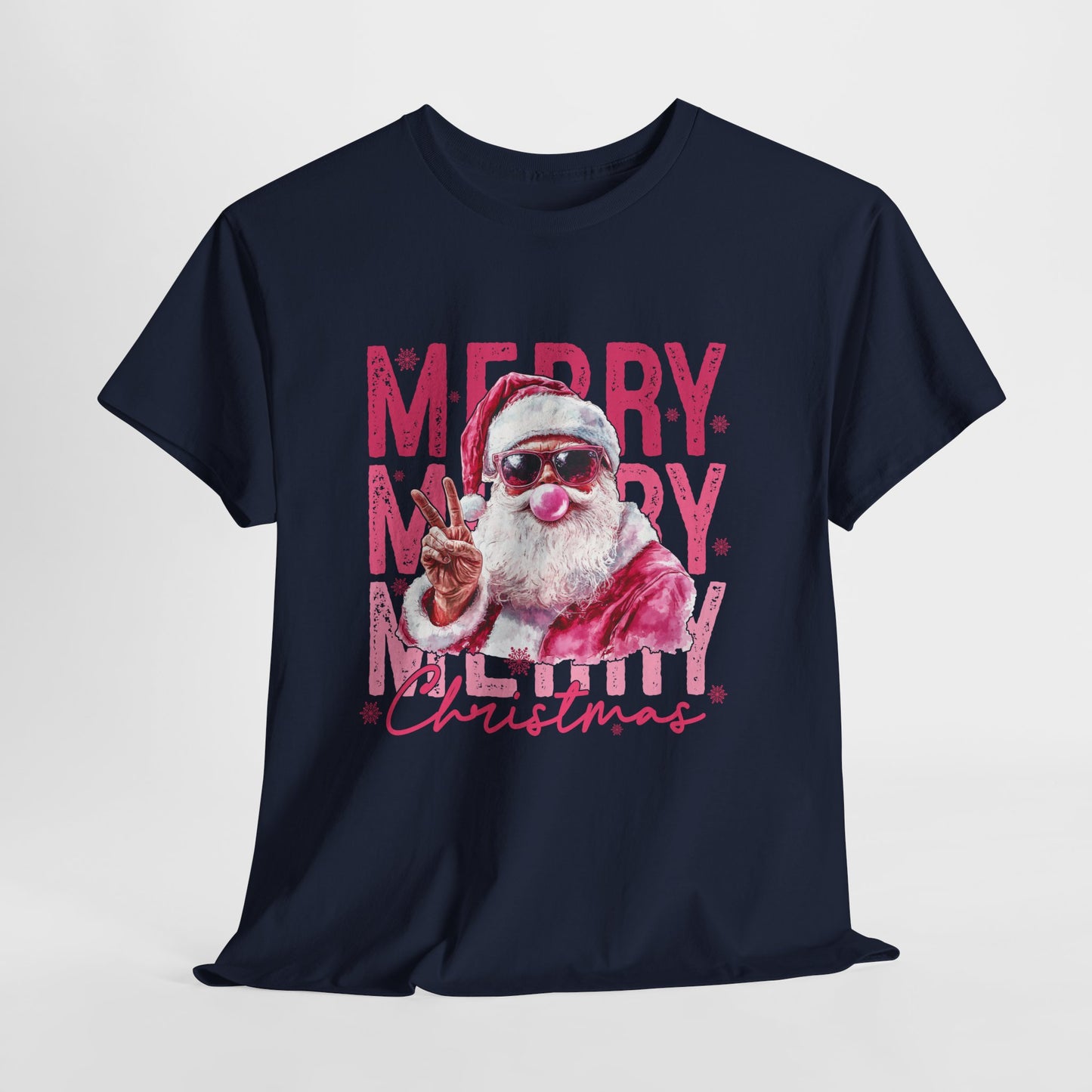 Cool Santa Bubblegum Shirt - Pink Merry Christmas Aesthetic Tee, Retro Peace Sign Santa T-Shirt, Funny Holiday Gift for Women & Men