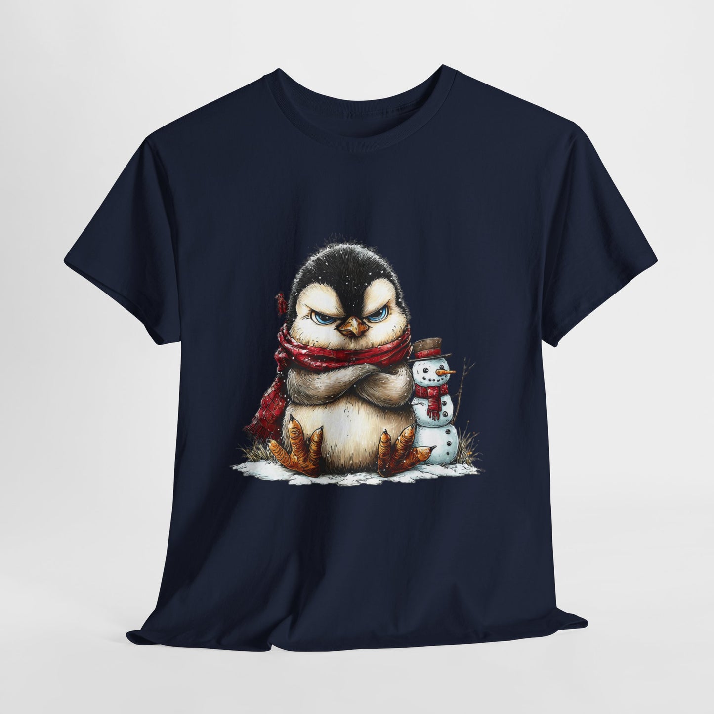 Grumpy Penguin Christmas Shirt - Funny Winter Penguin in Red Scarf Tee, Snowman Buddy T-Shirt, Sarcastic Holiday Gift for Men & Women