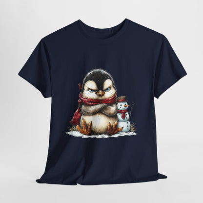 Grumpy Penguin Christmas Shirt - Funny Winter Penguin in Red Scarf Tee, Snowman Buddy T-Shirt, Sarcastic Holiday Gift for Men & Women