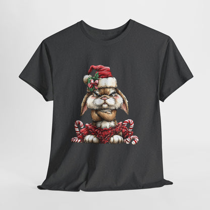 Grumpy Christmas Bunny Shirt - Funny Santa Hat Rabbit in Red Tutu Tee, Candy Cane Holiday T-Shirt, Cute Sarcastic Gift for Women & Men