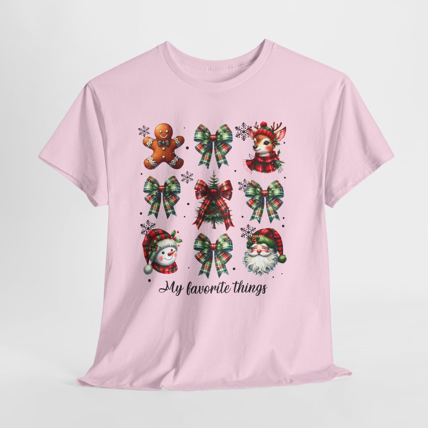 My Favorite Christmas Things Shirt - Plaid Bows, Reindeer, Gingerbread, Tree, Snowman & Santa Tee, Cute Festive Collage Holiday T-Shirt