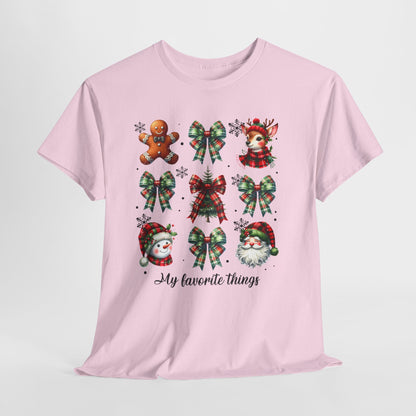 My Favorite Christmas Things Shirt - Plaid Bows, Reindeer, Gingerbread, Tree, Snowman & Santa Tee, Cute Festive Collage Holiday T-Shirt