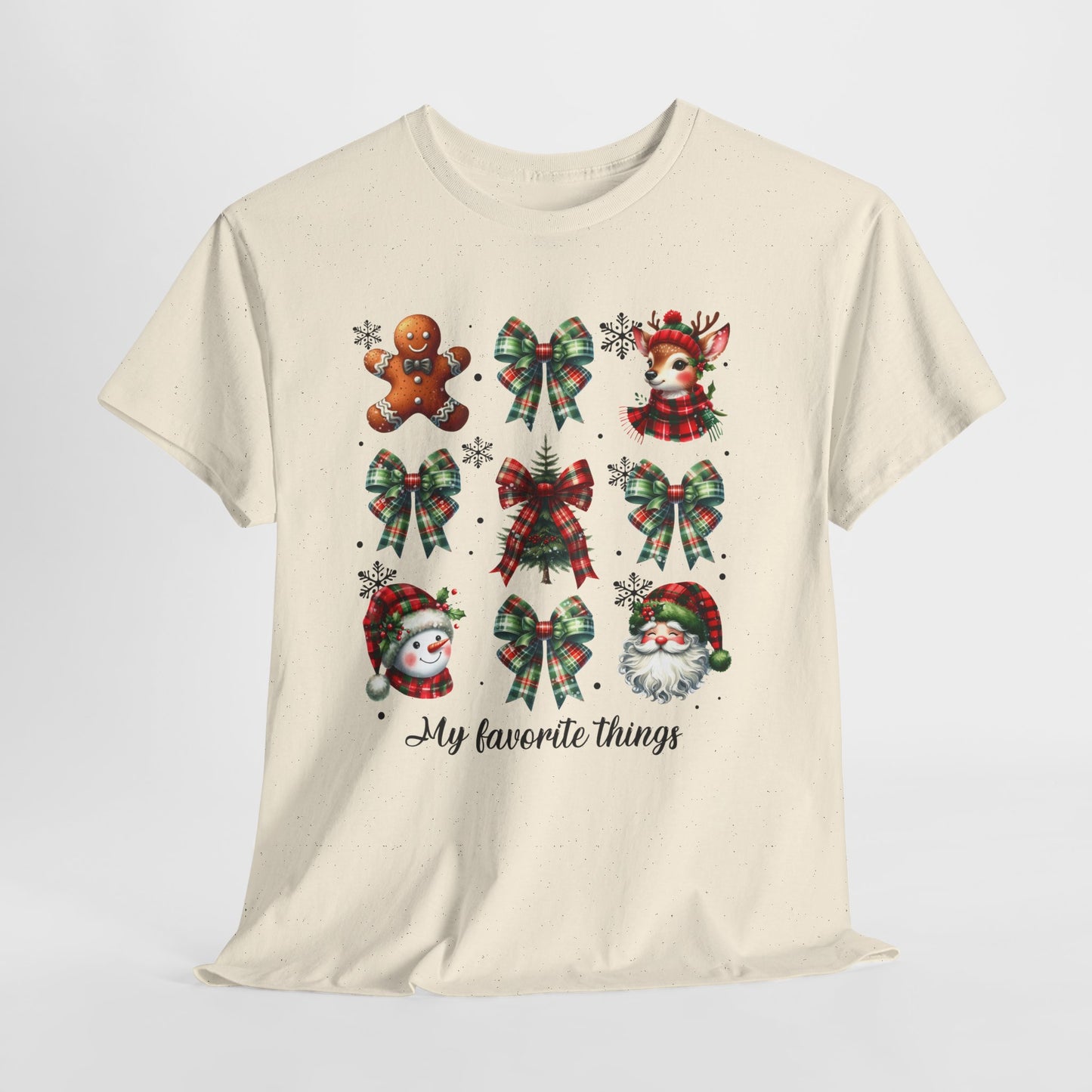 My Favorite Christmas Things Shirt - Plaid Bows, Reindeer, Gingerbread, Tree, Snowman & Santa Tee, Cute Festive Collage Holiday T-Shirt