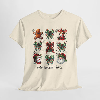 My Favorite Christmas Things Shirt - Plaid Bows, Reindeer, Gingerbread, Tree, Snowman & Santa Tee, Cute Festive Collage Holiday T-Shirt