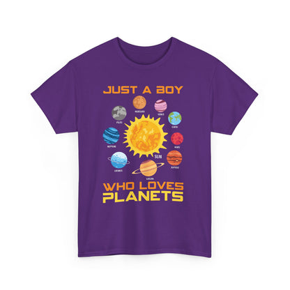 Just A Boy Who Loves Planets Shirt - Cute Solar System Graphic Tee for Space Lovers, Astronomy Kids & Science Fans