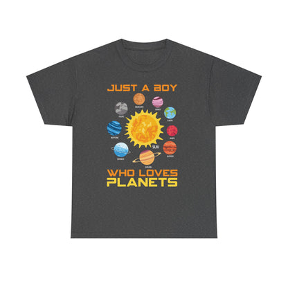 Just A Boy Who Loves Planets Shirt - Cute Solar System Graphic Tee for Space Lovers, Astronomy Kids & Science Fans