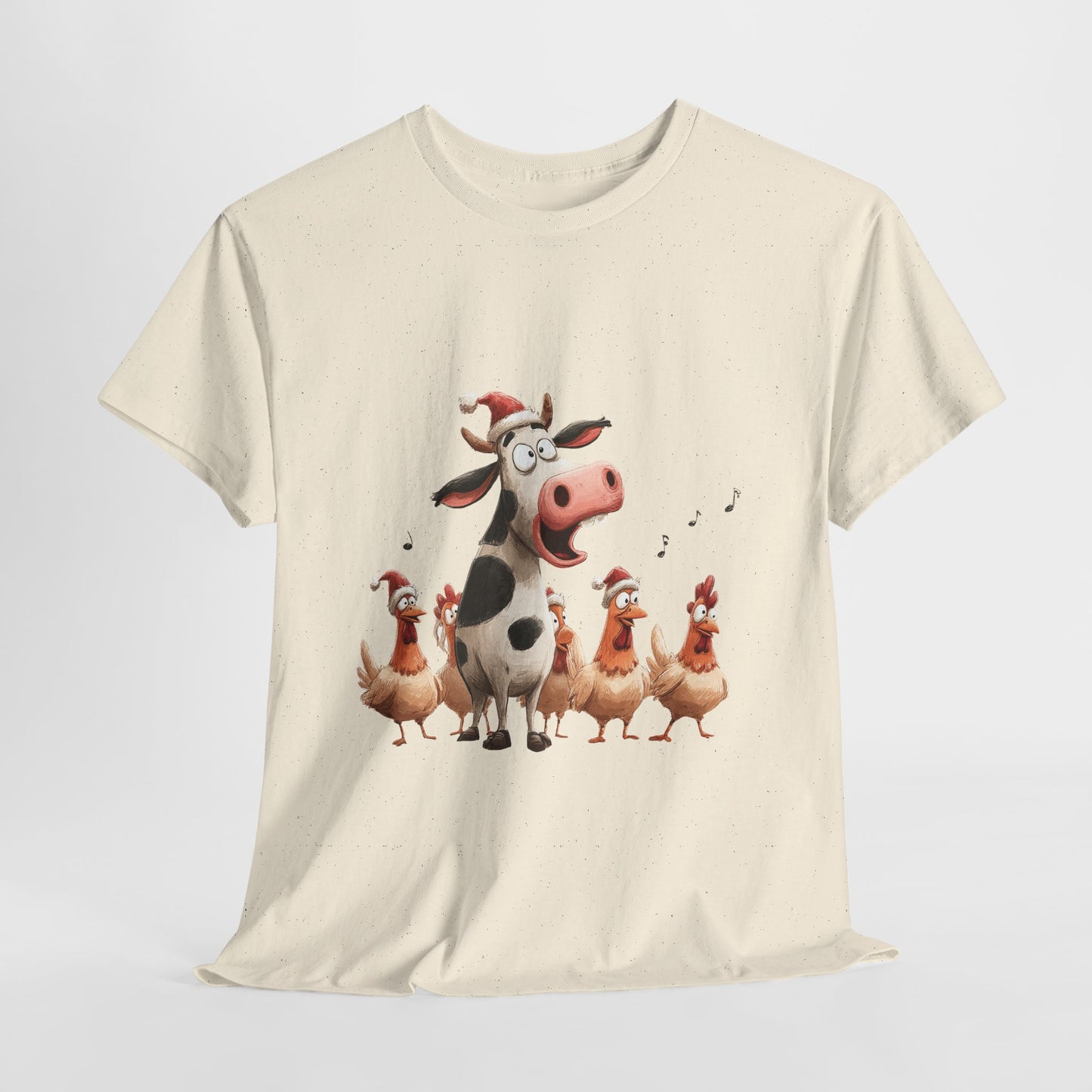 Cow & Chicken Carolers Shirt - Funny Christmas Farm Choir Tee, Singing Santa Hat Animals T-Shirt, Holiday Gift for Men and Women