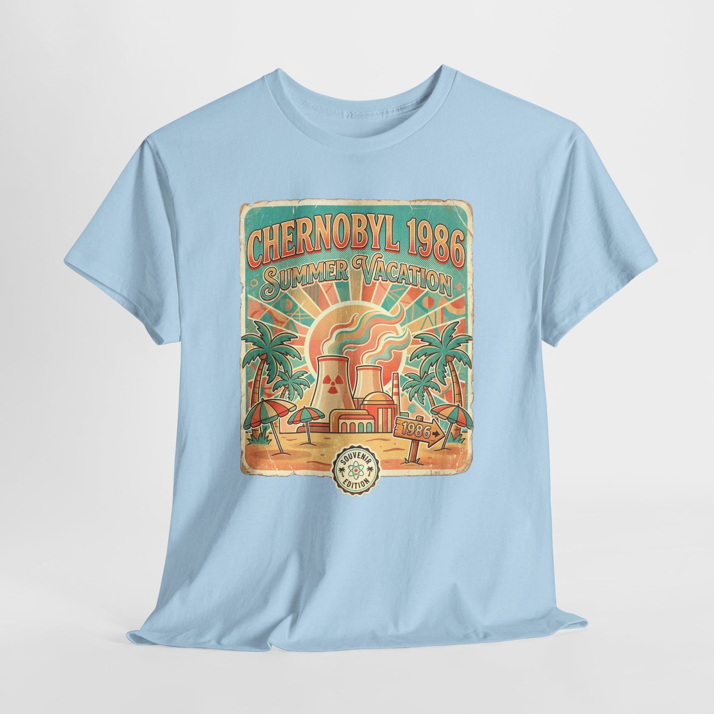 Chernobyl 1986 Summer Vacation - retro plakat z czarnym humorem