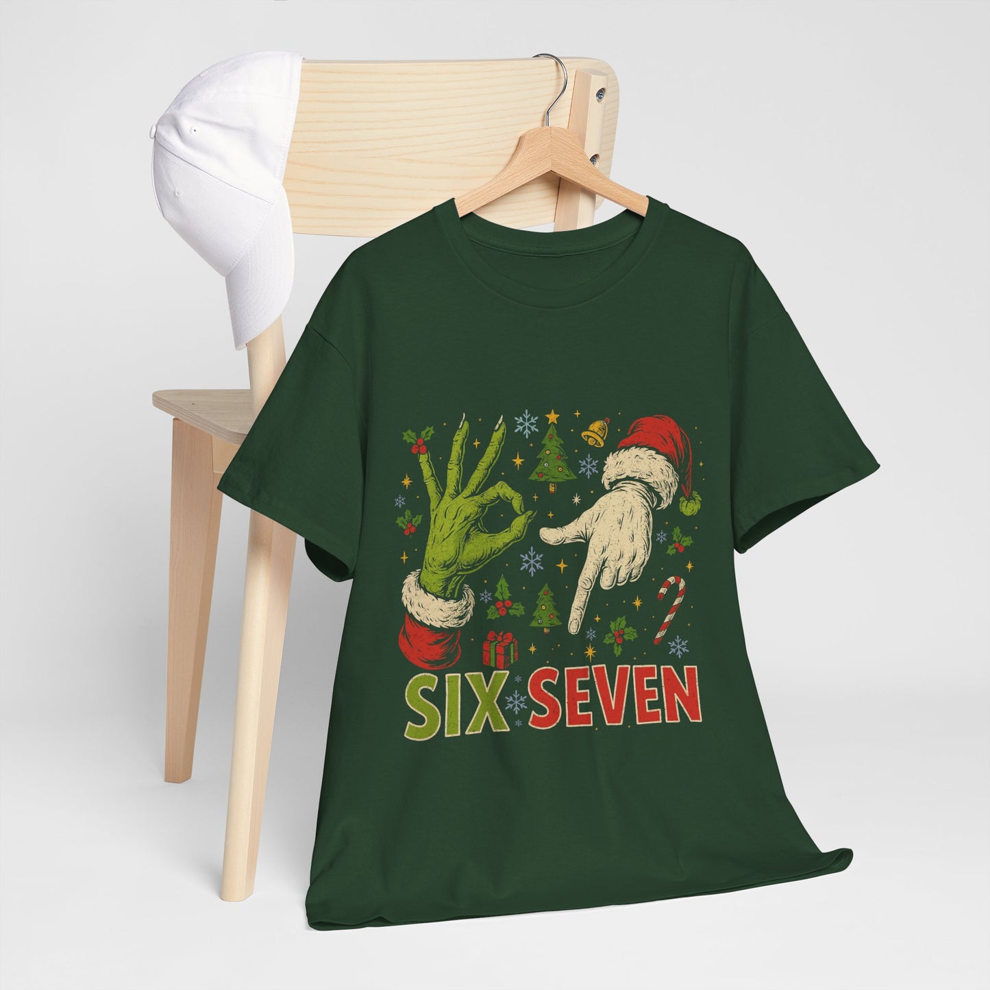 67 Christmas Shirt - Funny Six Seven Meme Tee, Grinch Style Hand Sign Holiday T-Shirt, Naughty Xmas Humor Gift for Men & Women