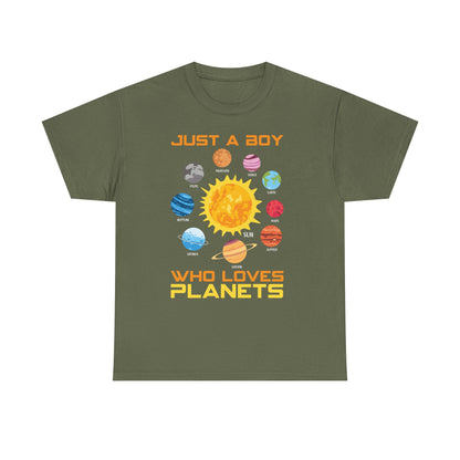 Just A Boy Who Loves Planets Shirt - Cute Solar System Graphic Tee for Space Lovers, Astronomy Kids & Science Fans