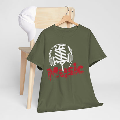Music - koszulka z mikrofonem i słuchawkami retro