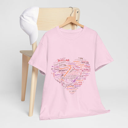 Kocham Cię w wielu językach - serce z napisów