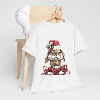 Grumpy Christmas Bunny Shirt - Funny Santa Hat Rabbit in Red Tutu Tee, Candy Cane Holiday T-Shirt, Cute Sarcastic Gift for Women & Men