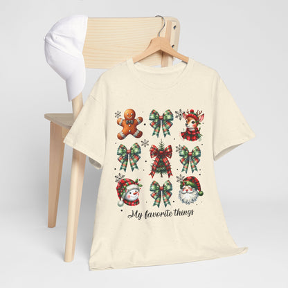My Favorite Christmas Things Shirt - Plaid Bows, Reindeer, Gingerbread, Tree, Snowman & Santa Tee, Cute Festive Collage Holiday T-Shirt