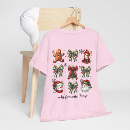 My Favorite Christmas Things Shirt - Plaid Bows, Reindeer, Gingerbread, Tree, Snowman & Santa Tee, Cute Festive Collage Holiday T-Shirt