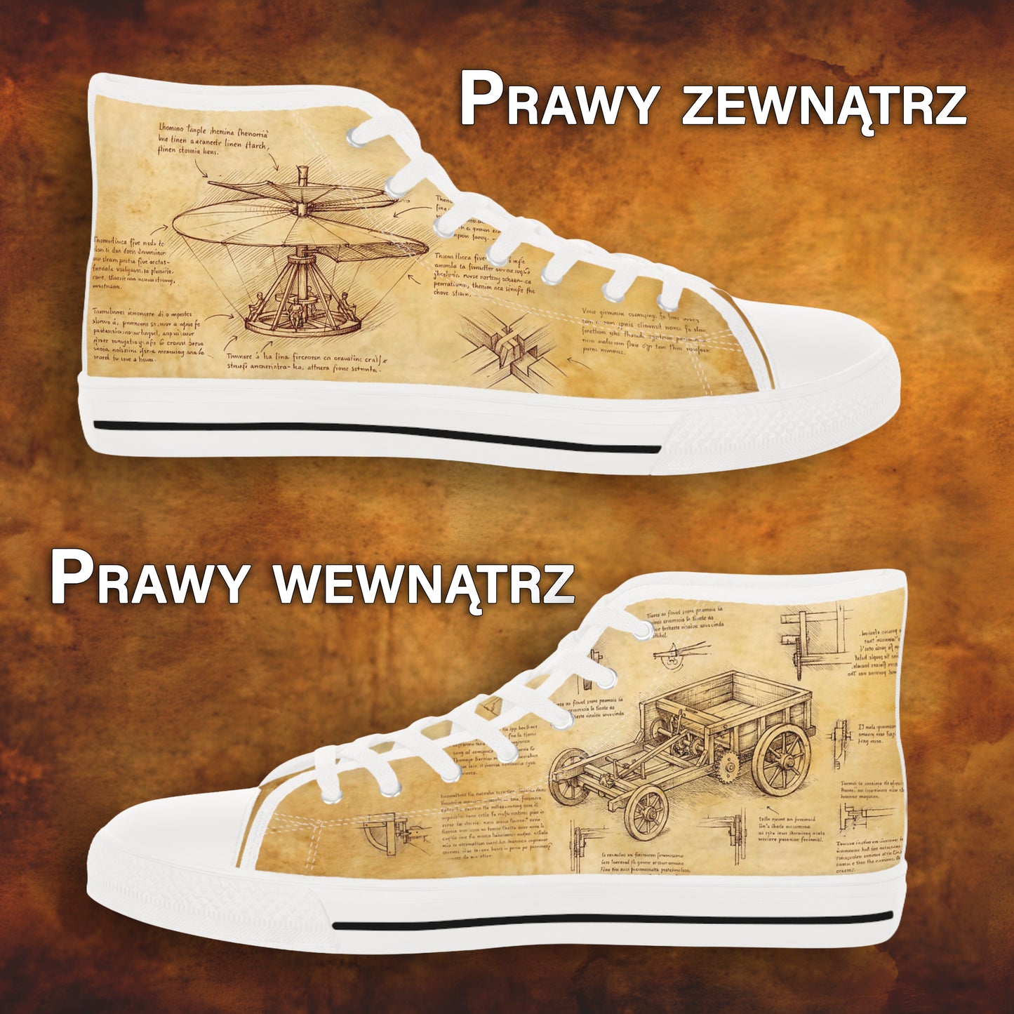 Damskie trampki high top Da Vinci Sketch – vintage pergamin